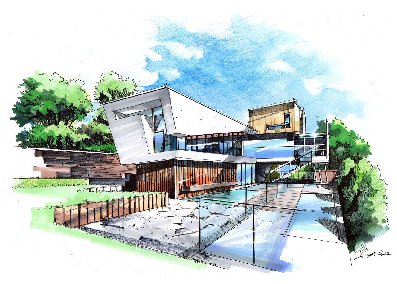建筑写生马克笔效果图